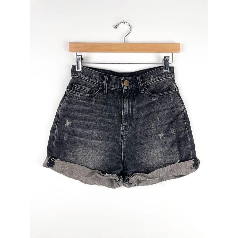 UO BDG Mom High Rise Shorts Black Distressed Cuffed Size 24 W